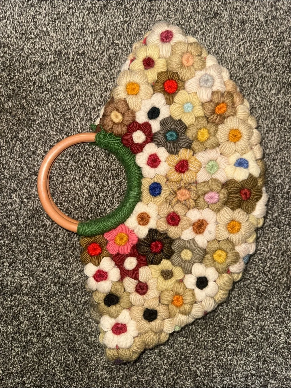 Vintage Multicolor Floral Crochet Hobo .